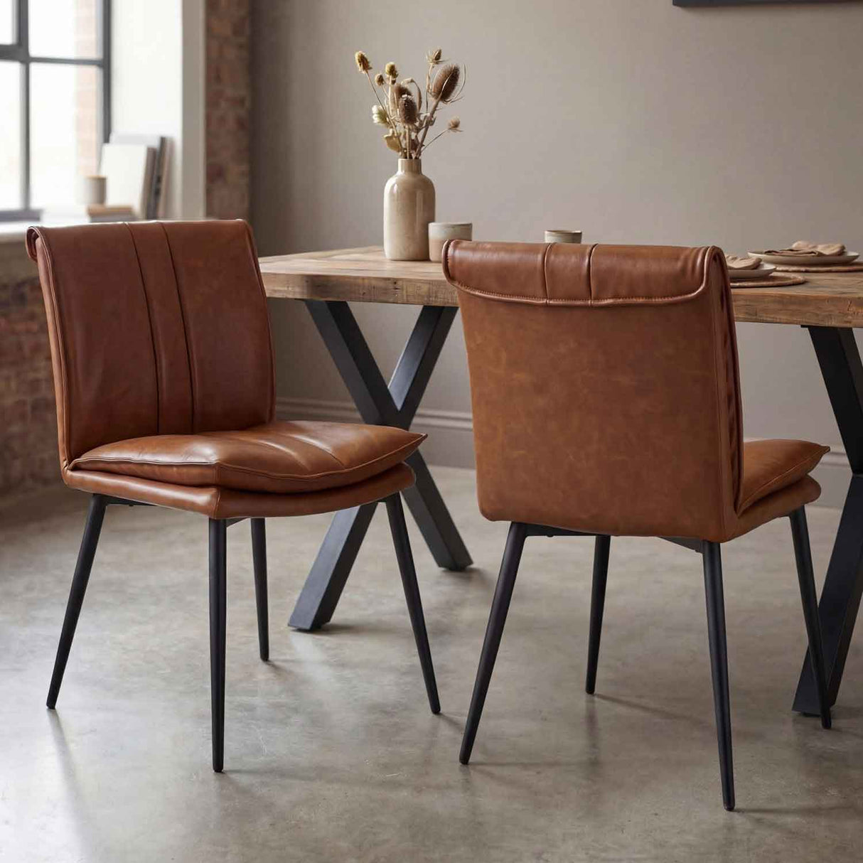 Faux Leather Dining Chairs 48cm Wide in Set Of 2 - Lansdowne