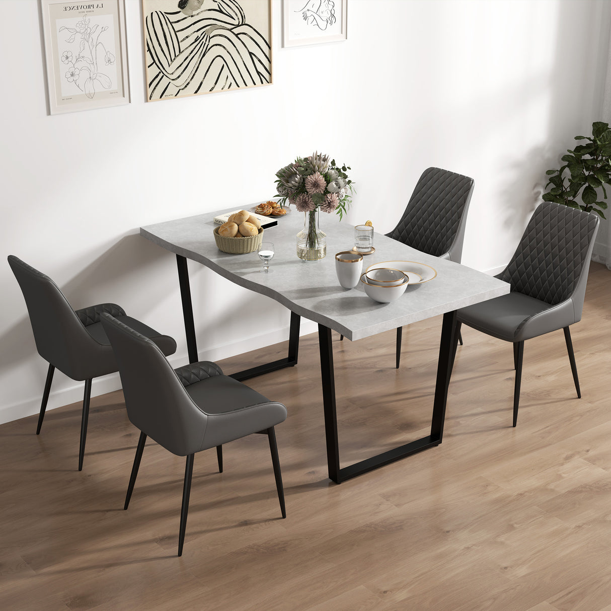 Faux Leather Dining Chairs 49cm Wide in Set Of 4 With Metal Legs - Velmora