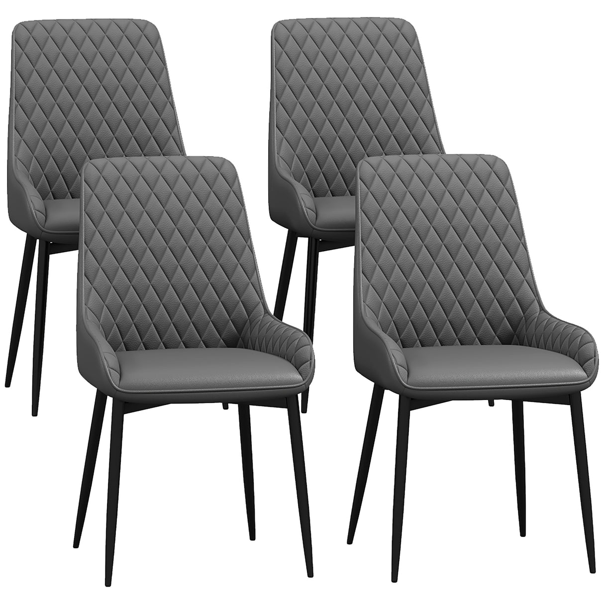 Faux Leather Dining Chairs 49cm Wide in Set Of 4 With Metal Legs - Velmora