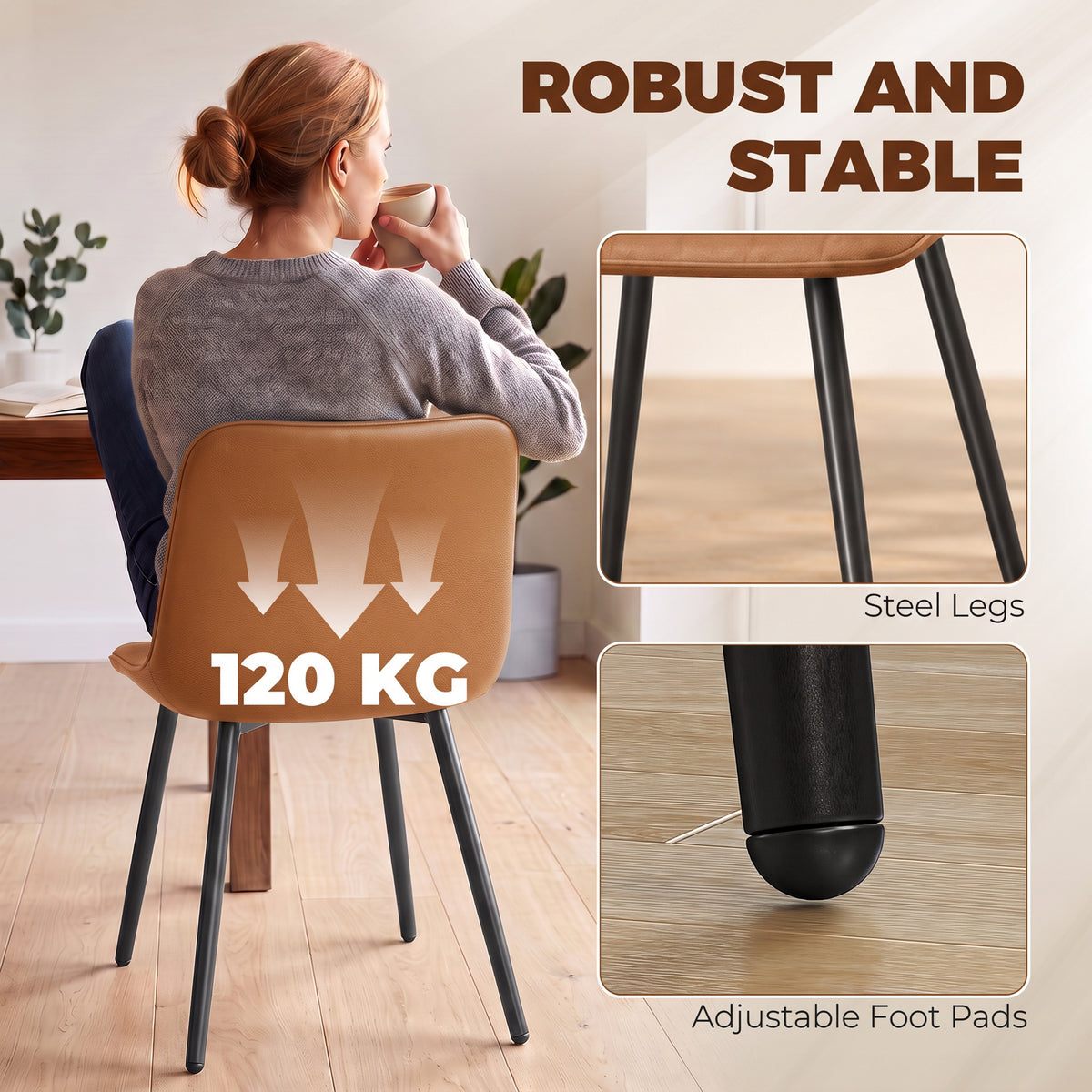 Faux Leather Dining Chairs 51cm Wide in Set Of 2 - Velmora