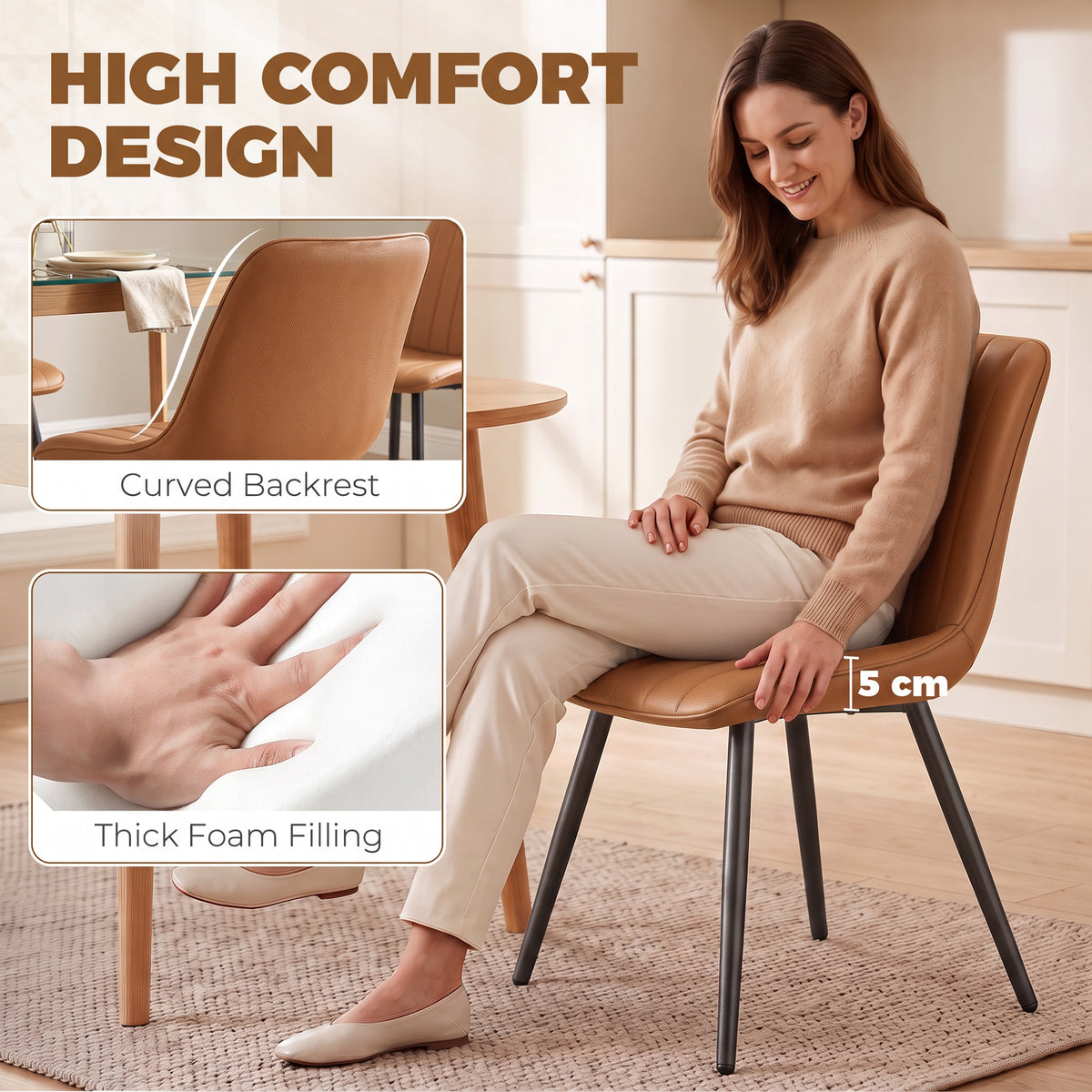 Faux Leather Dining Chairs 51cm Wide in Set Of 2 - Velmora