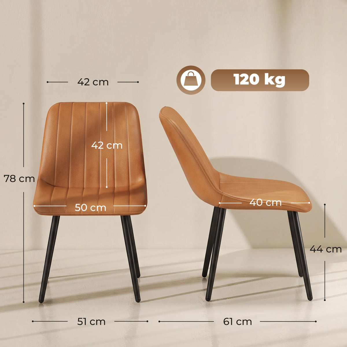 Faux Leather Dining Chairs 51cm Wide in Set Of 2 - Velmora