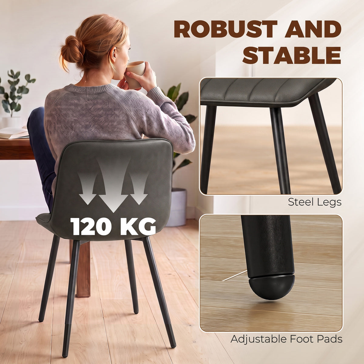 Faux Leather Dining Chairs 51cm Wide in Set Of 2 - Velmora