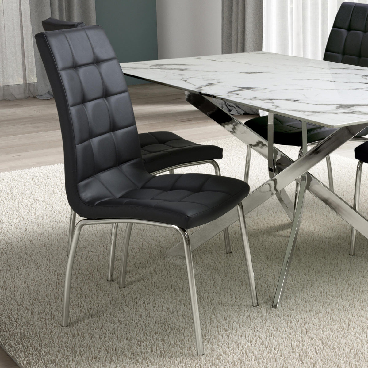 Faux Leather Dining Chairs in Set Of 2 With Chrome Metal Legs - Jenner