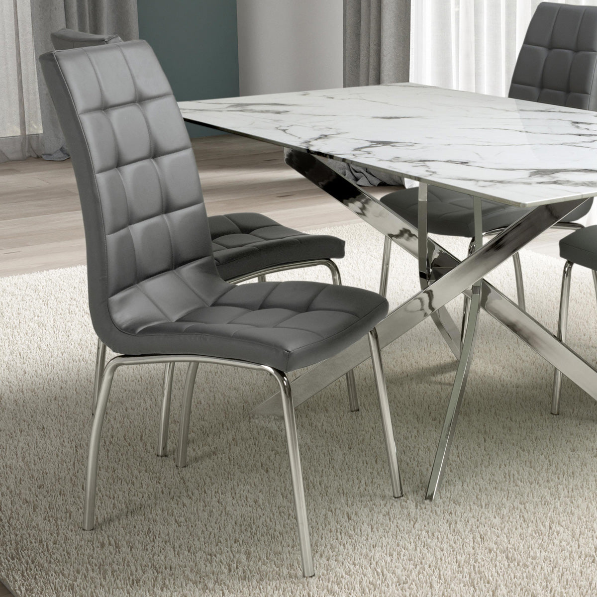 Faux Leather Dining Chairs in Set Of 2 With Chrome Metal Legs - Jenner