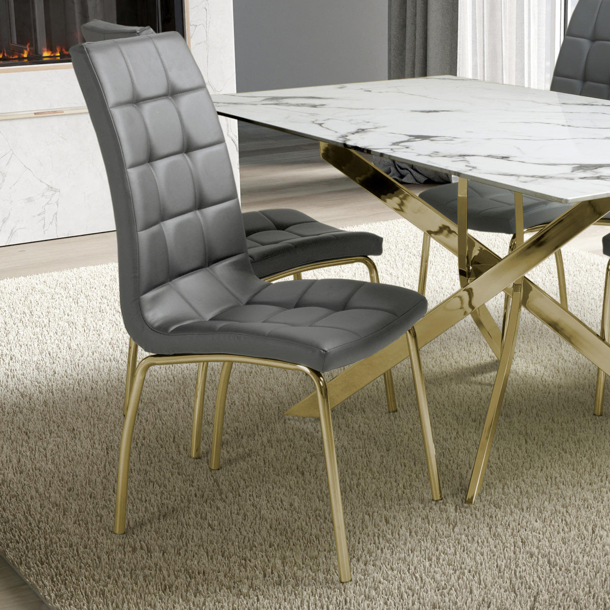 Faux Leather Dining Chairs in Set Of 2 With Gold Metal Legs - Jenner