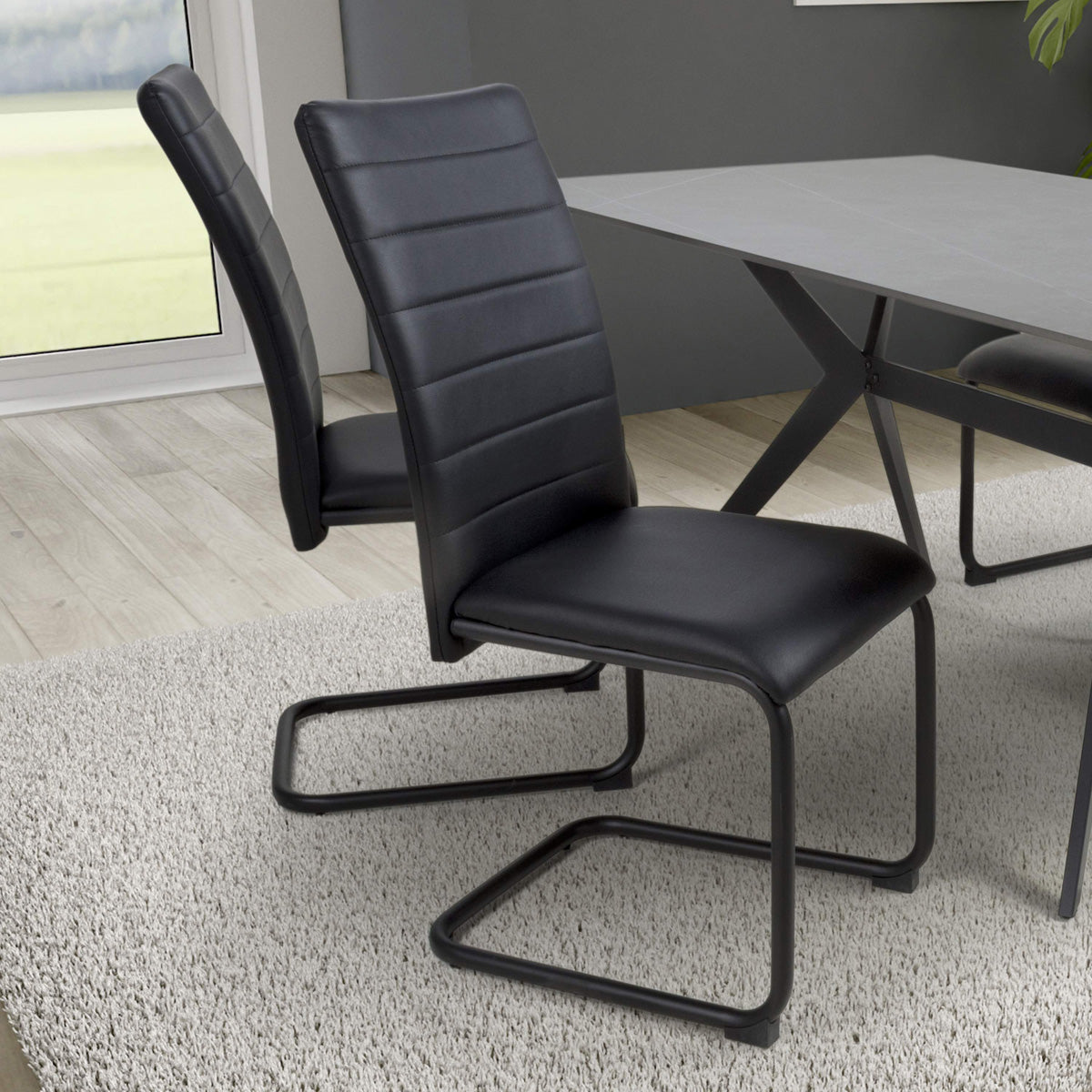 Faux Leather Dining Chairs in Set Of 4 With Black Metal Cantilever Legs - Carlisle