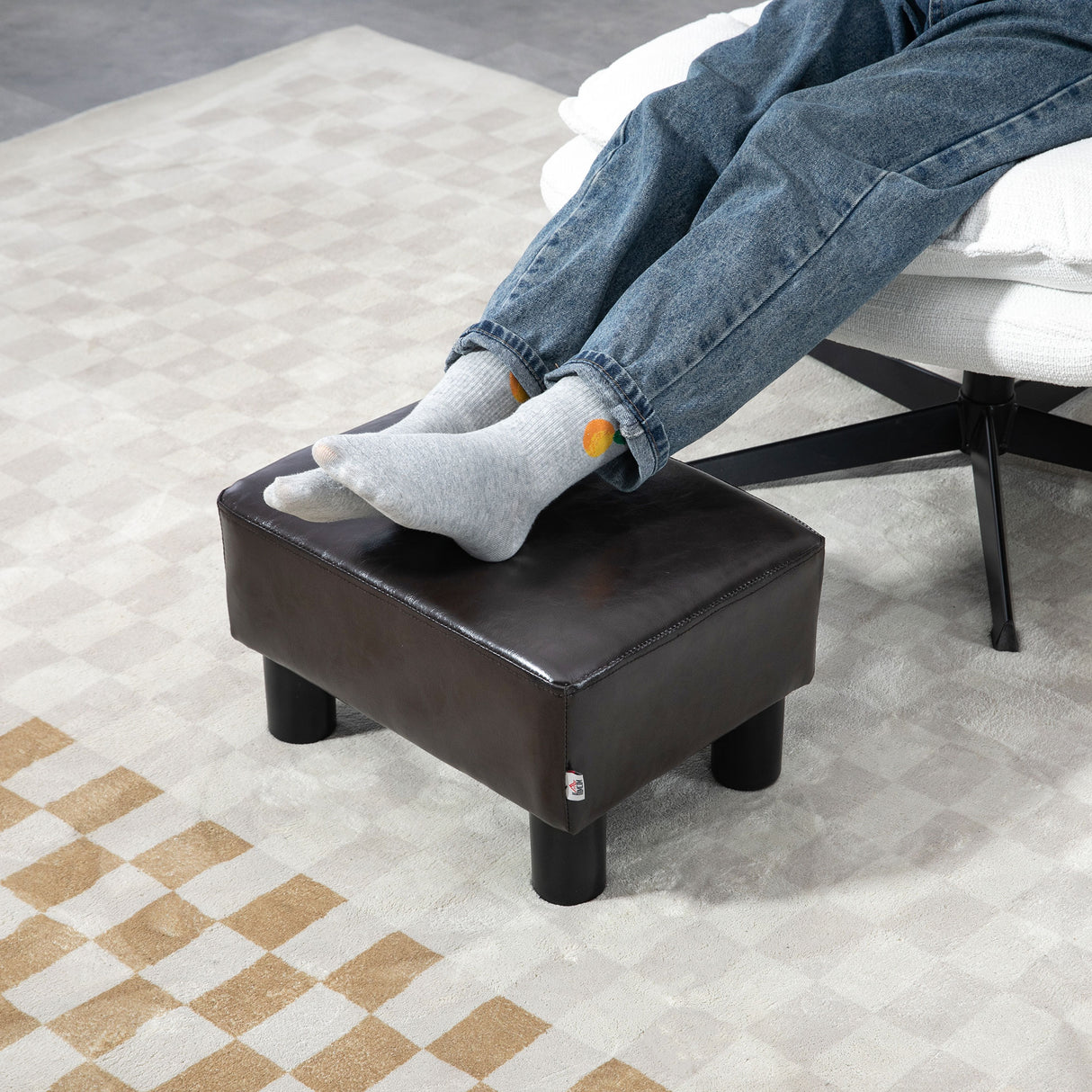 Faux Leather Footstool 40cm Wide With Plastic Legs - Velmora