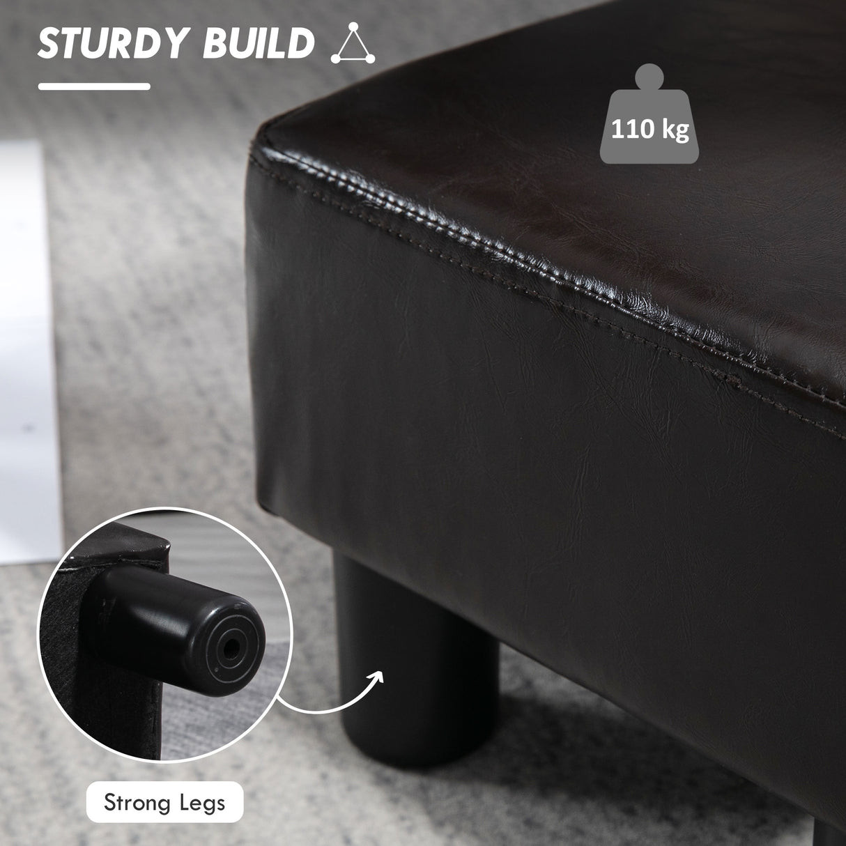 Faux Leather Footstool 40cm Wide With Plastic Legs - Velmora