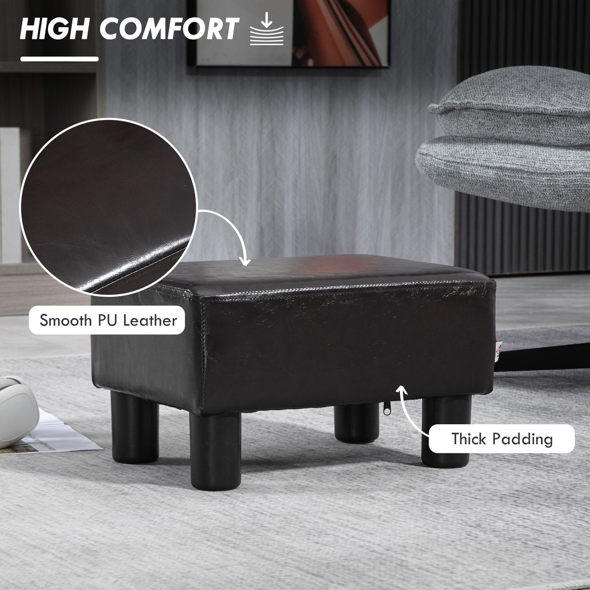 Faux Leather Footstool 40cm Wide With Plastic Legs - Velmora