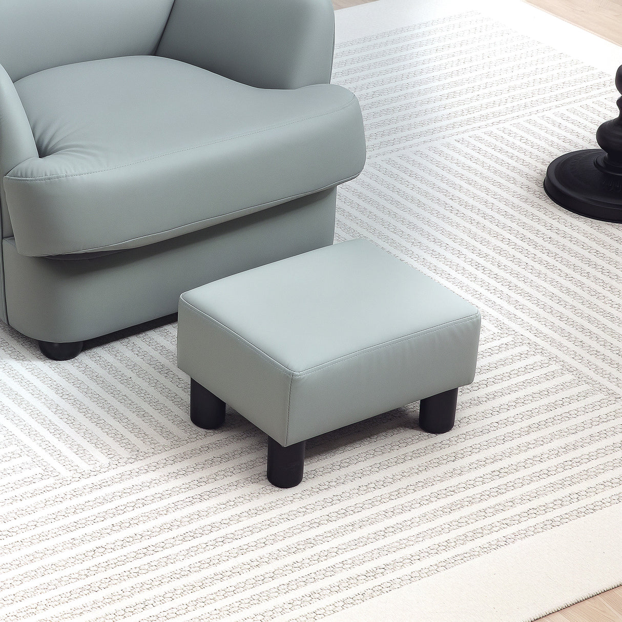 Faux Leather Footstool 40cm Wide With Plastic Legs - Velmora
