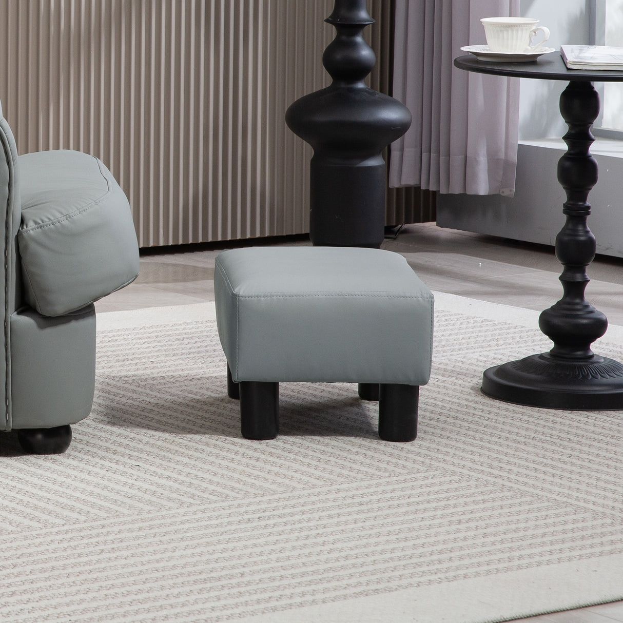 Faux Leather Footstool 40cm Wide With Plastic Legs - Velmora