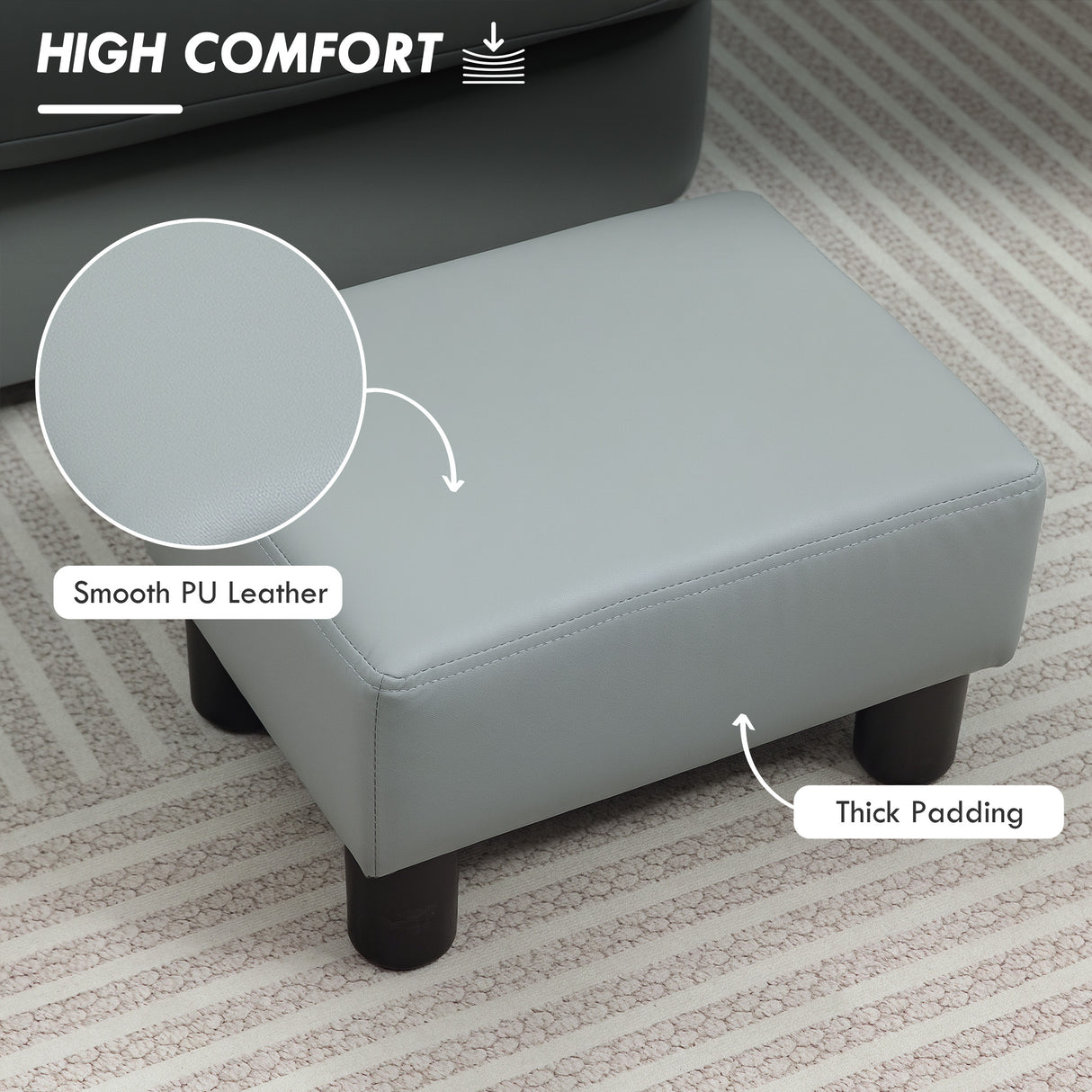 Faux Leather Footstool 40cm Wide With Plastic Legs - Velmora