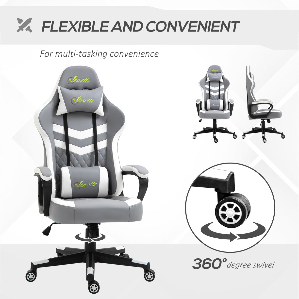 Faux Leather Gaming Chair 61cm Wide With Headrest - Velmora