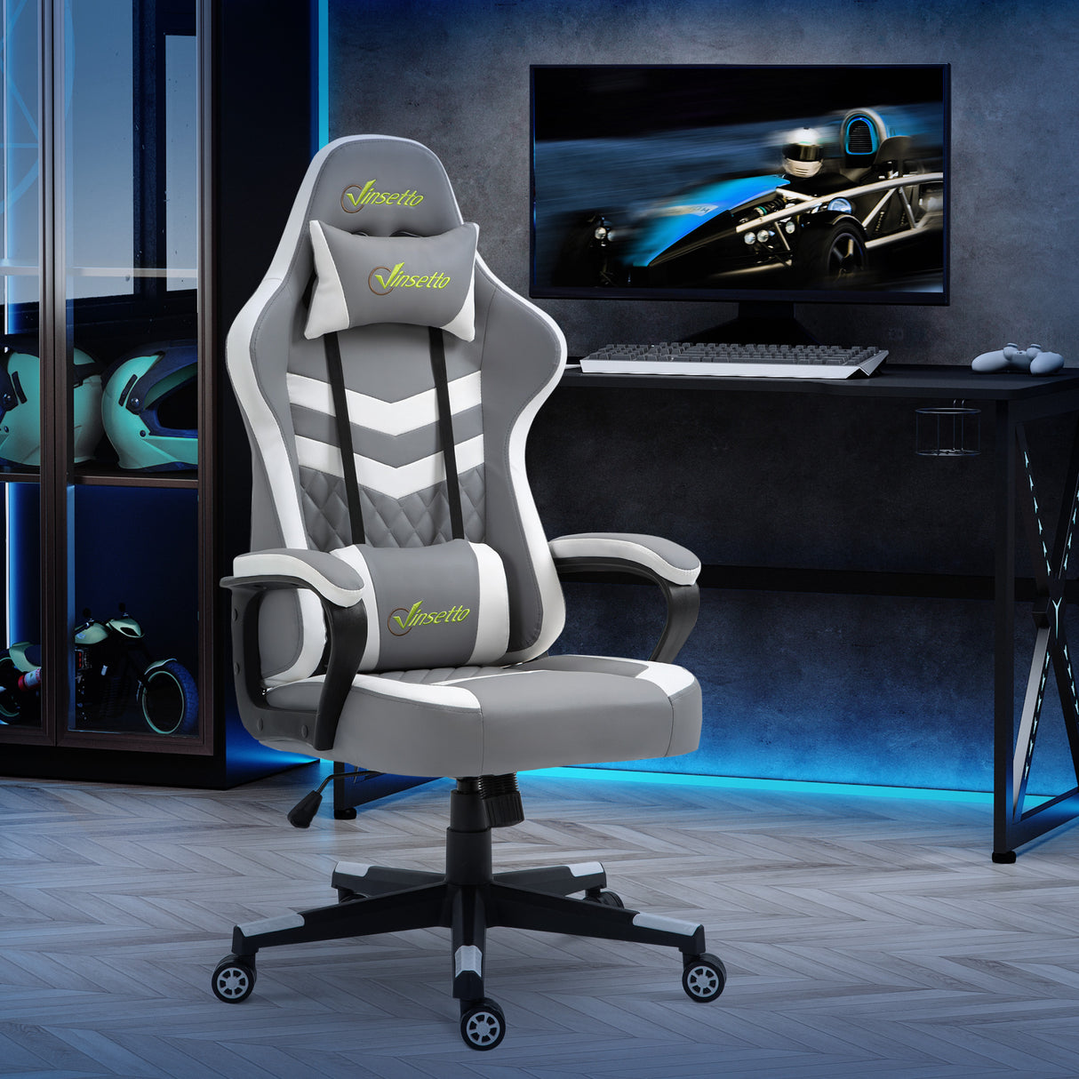 Faux Leather Gaming Chair 61cm Wide With Headrest - Velmora