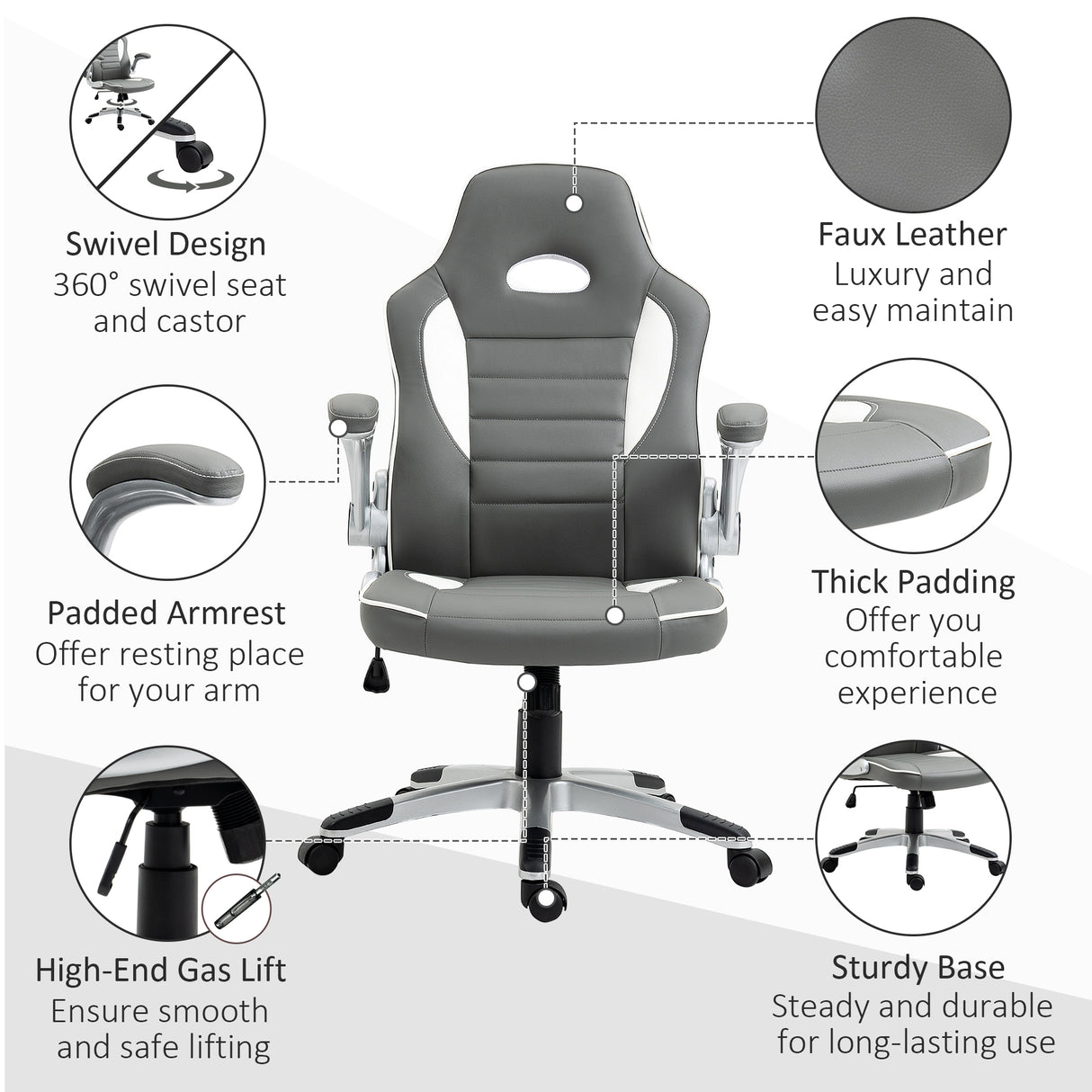 Faux Leather Gaming Chair 65cm Wide With Flip-up Armrest - Velmora