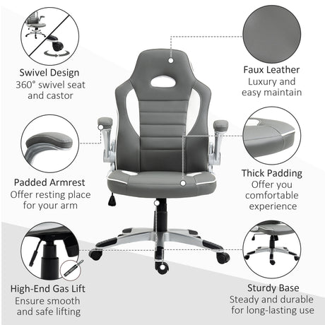 Faux Leather Gaming Chair 65cm Wide With Flip-up Armrest - Velmora
