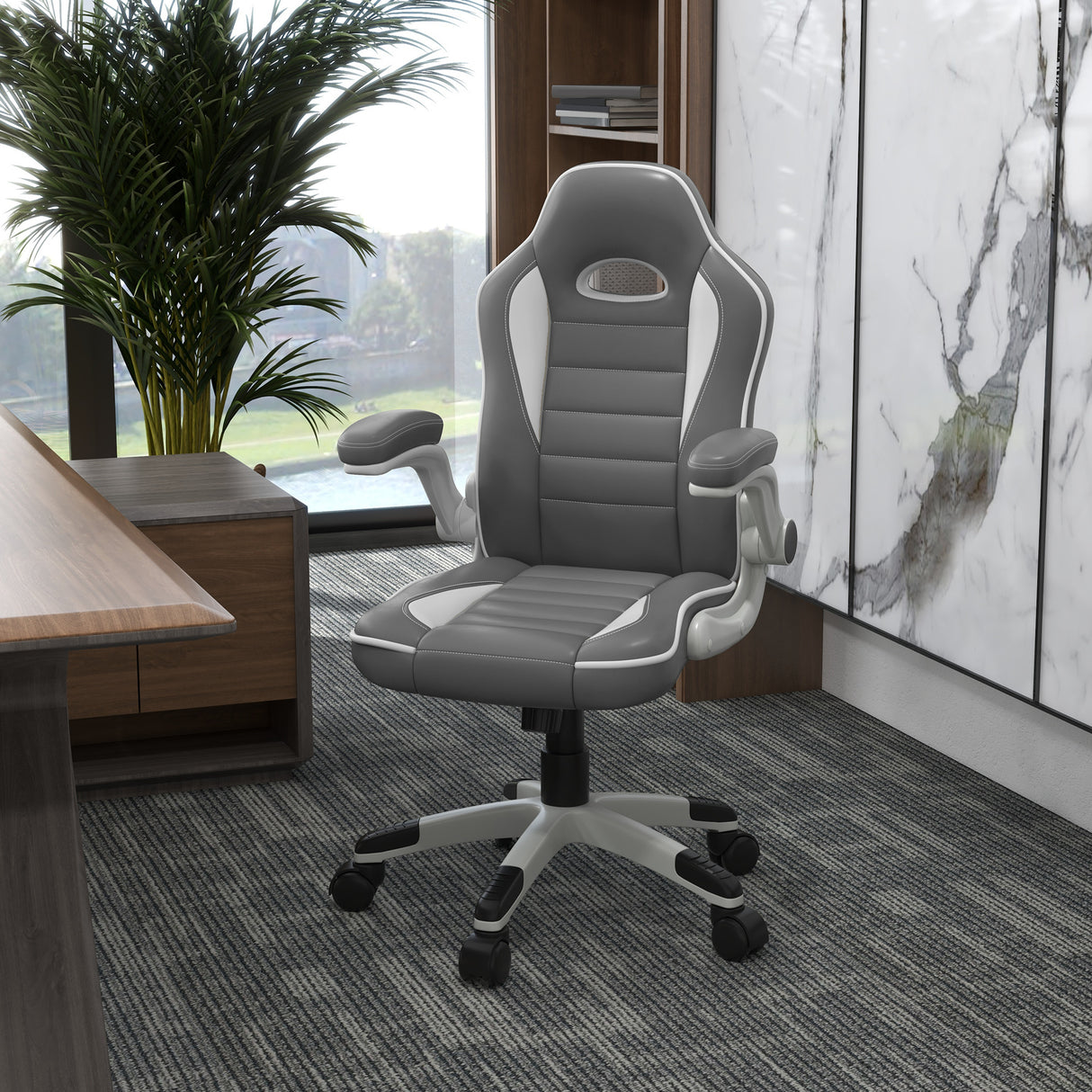 Faux Leather Gaming Chair 65cm Wide With Flip-up Armrest - Velmora