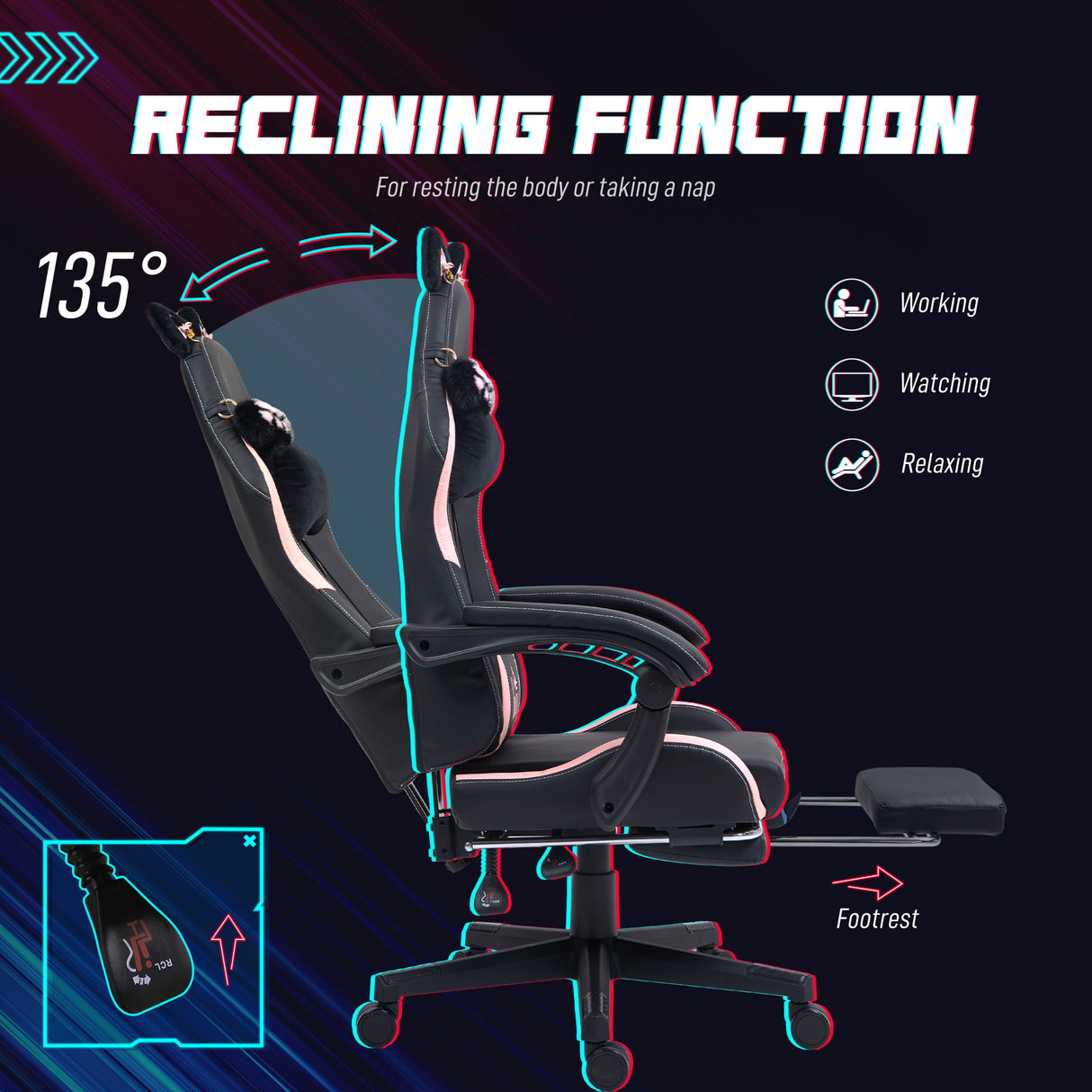 Faux Leather Gaming Chair 65cm Wide With Footrest - Velmora