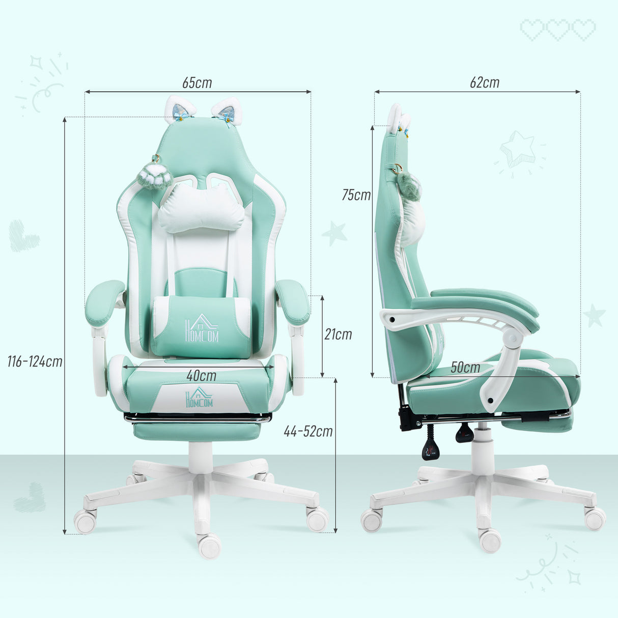 Faux Leather Gaming Chair 65cm Wide With Footrest - Velmora