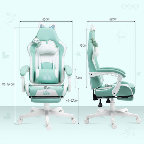 Faux Leather Gaming Chair 65cm Wide With Footrest - Velmora