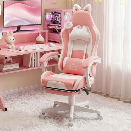 Faux Leather Gaming Chair 65cm Wide With Footrest - Velmora