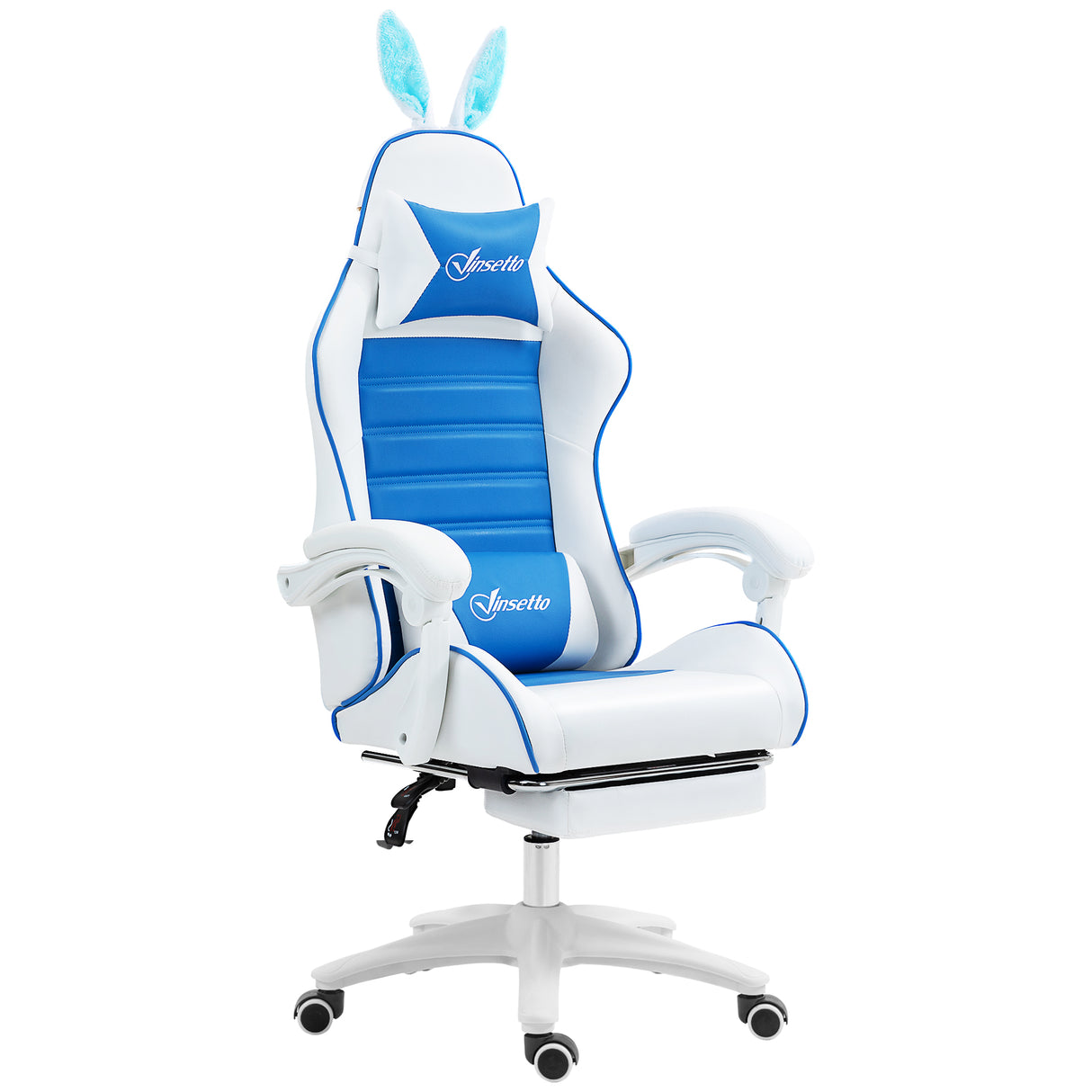 Faux Leather Gaming Chair 65cm Wide With Headrest And Removable Rabbit Ears - Velmora