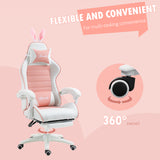 Faux Leather Gaming Chair 65cm Wide With Headrest And Removable Rabbit Ears - Velmora