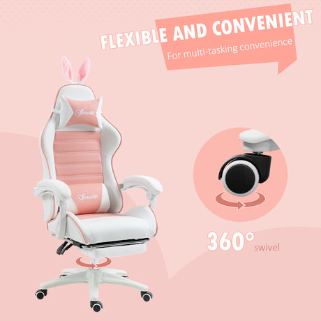 Faux Leather Gaming Chair 65cm Wide With Headrest And Removable Rabbit Ears - Velmora