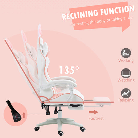 Faux Leather Gaming Chair 65cm Wide With Headrest And Removable Rabbit Ears - Velmora