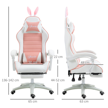Faux Leather Gaming Chair 65cm Wide With Headrest And Removable Rabbit Ears - Velmora
