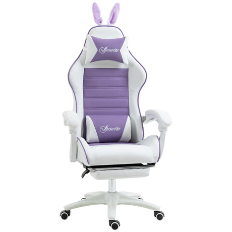 Faux Leather Gaming Chair 65cm Wide With Headrest And Removable Rabbit Ears - Velmora