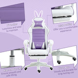 Faux Leather Gaming Chair 65cm Wide With Headrest And Removable Rabbit Ears - Velmora