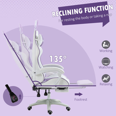 Faux Leather Gaming Chair 65cm Wide With Headrest And Removable Rabbit Ears - Velmora