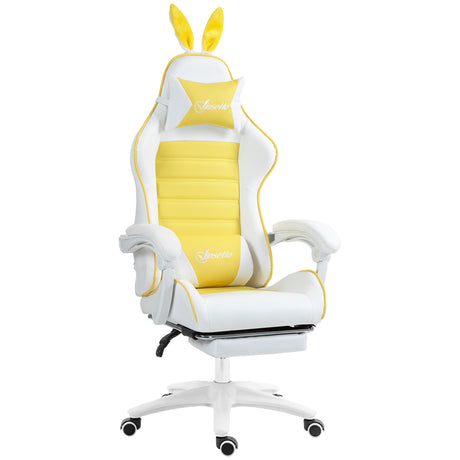Faux Leather Gaming Chair 65cm Wide With Headrest And Removable Rabbit Ears - Velmora