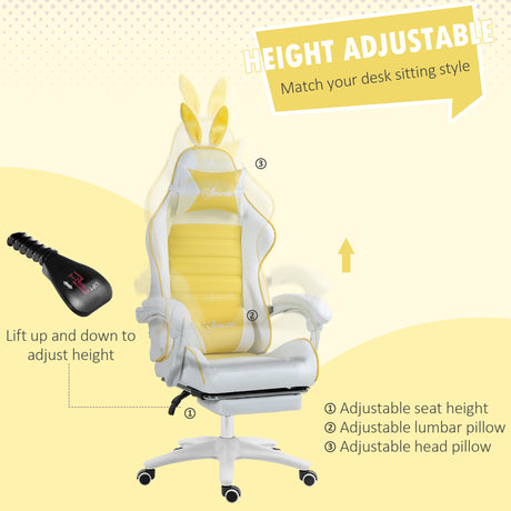 Faux Leather Gaming Chair 65cm Wide With Headrest And Removable Rabbit Ears - Velmora