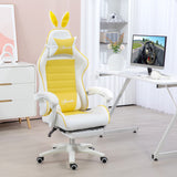 Faux Leather Gaming Chair 65cm Wide With Headrest And Removable Rabbit Ears - Velmora