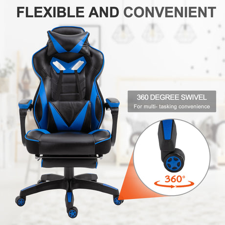 Faux Leather Gaming Chair 65cm Wide With Headrest And Swivel Wheels - Velmora