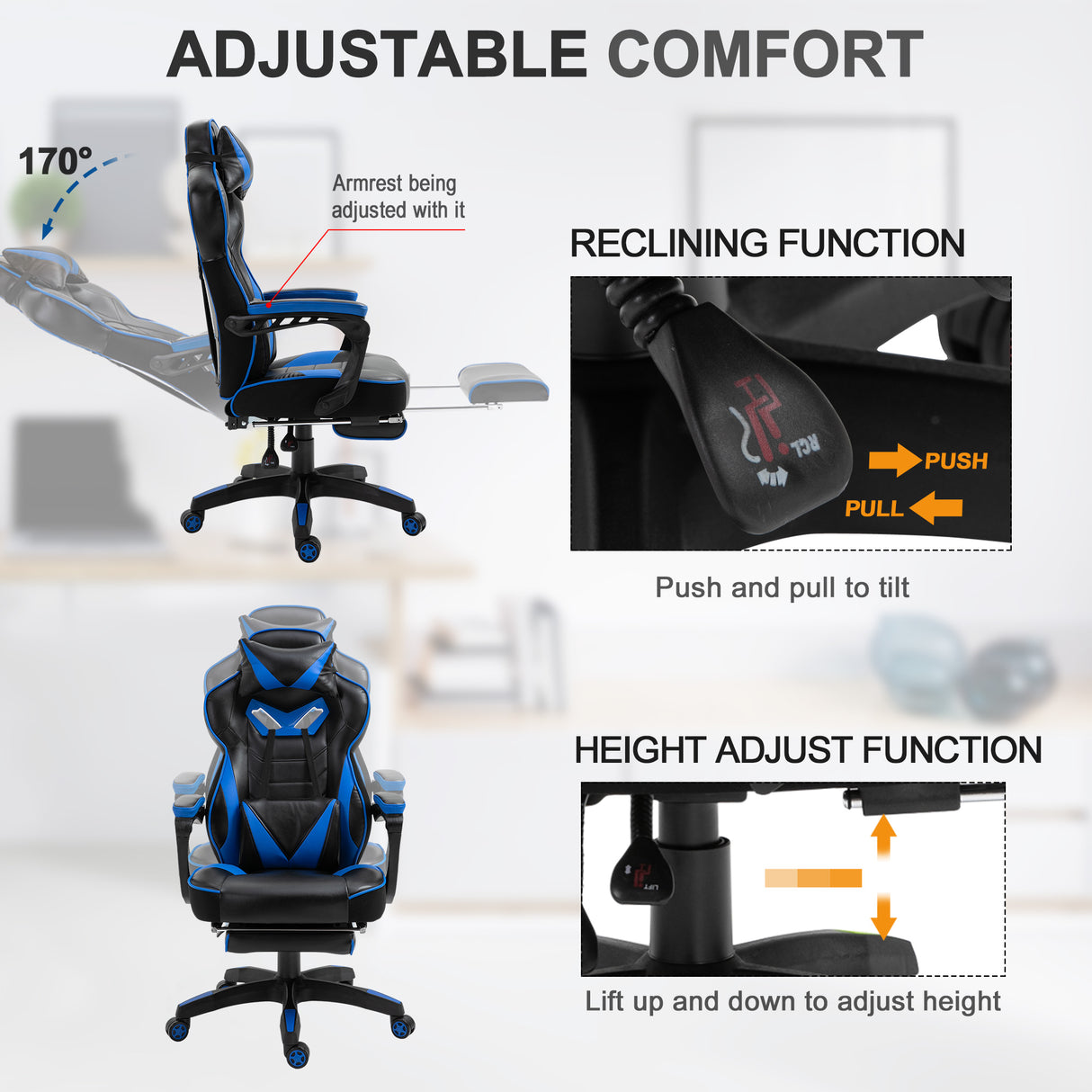 Faux Leather Gaming Chair 65cm Wide With Headrest And Swivel Wheels - Velmora