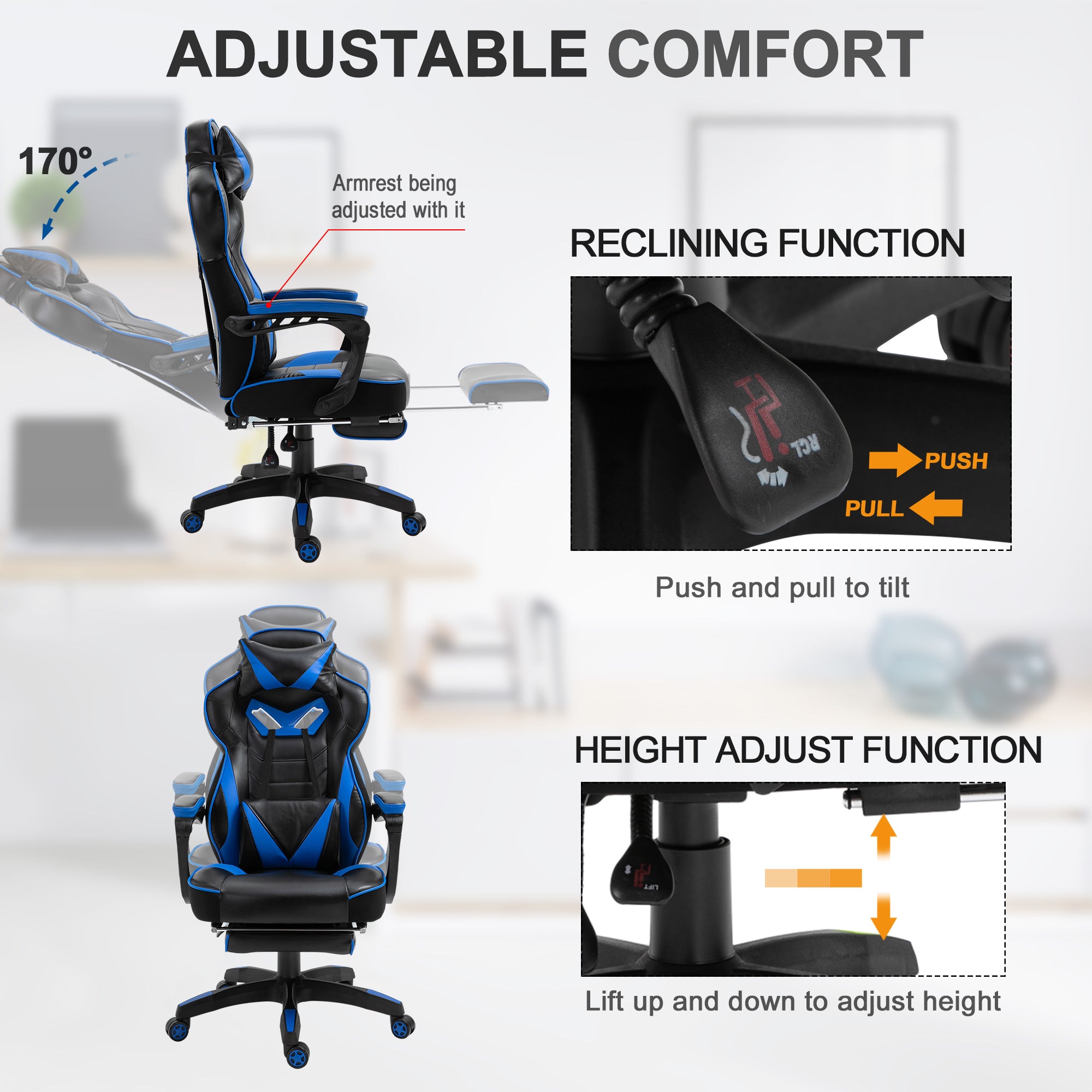Faux Leather Gaming Chair 65cm Wide With Headrest And Swivel Wheels - Velmora