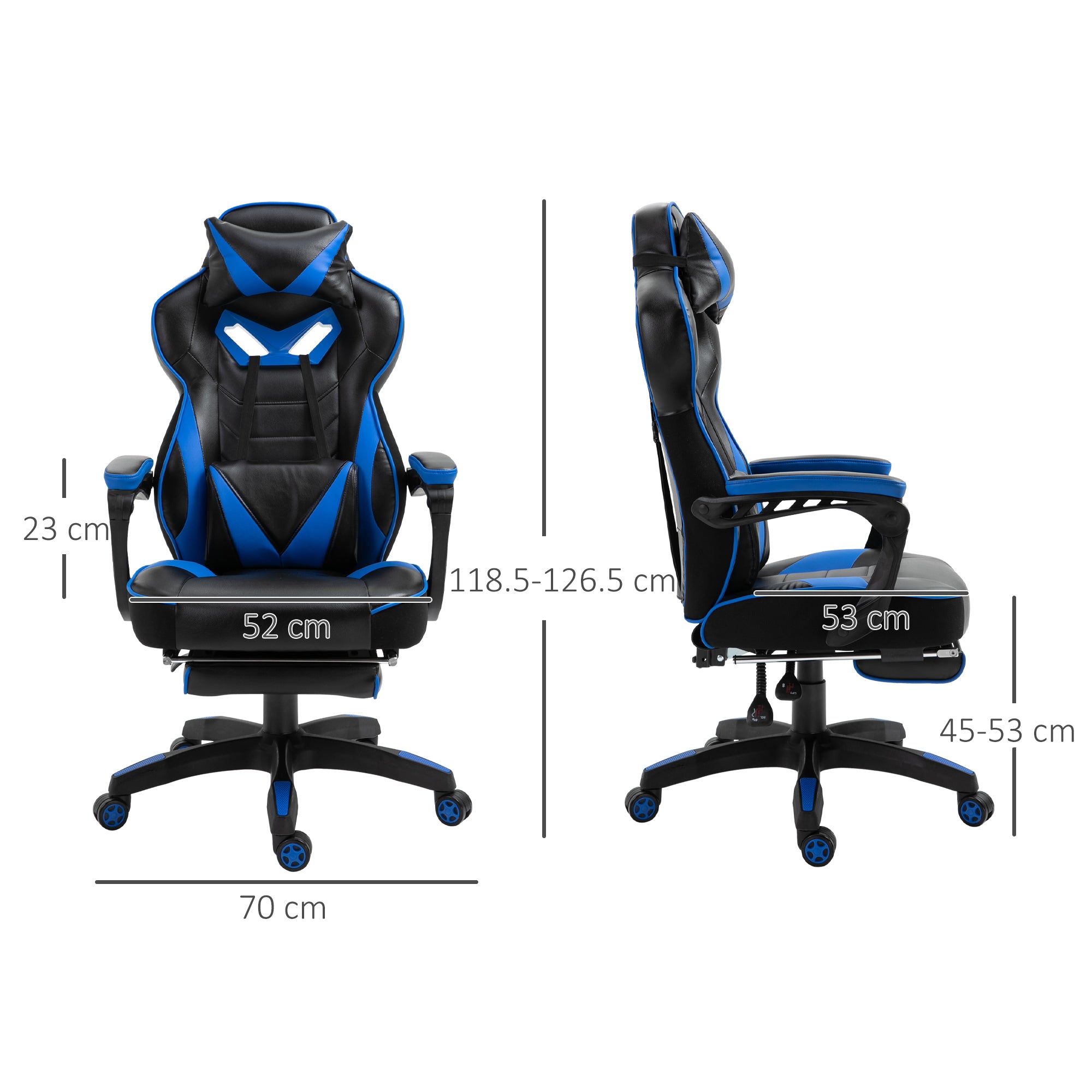 Faux Leather Gaming Chair 65cm Wide With Headrest And Swivel Wheels - Velmora