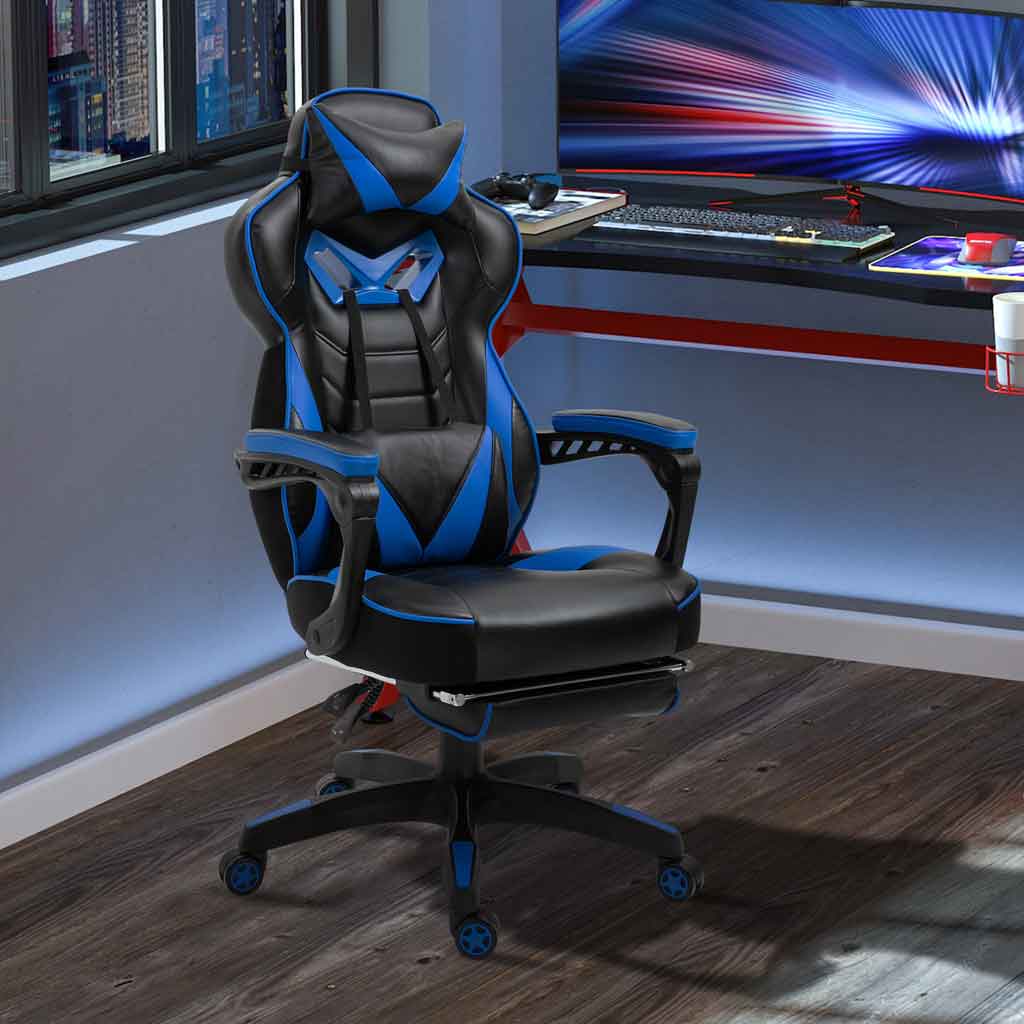 Faux Leather Gaming Chair 65cm Wide With Headrest And Swivel Wheels - Velmora
