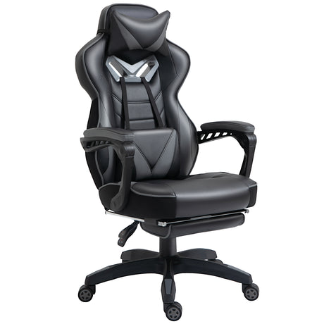 Faux Leather Gaming Chair 65cm Wide With Headrest And Swivel Wheels - Velmora