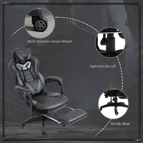 Faux Leather Gaming Chair 65cm Wide With Headrest And Swivel Wheels - Velmora