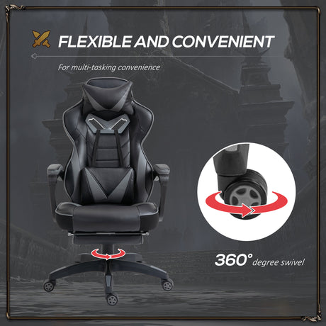 Faux Leather Gaming Chair 65cm Wide With Headrest And Swivel Wheels - Velmora