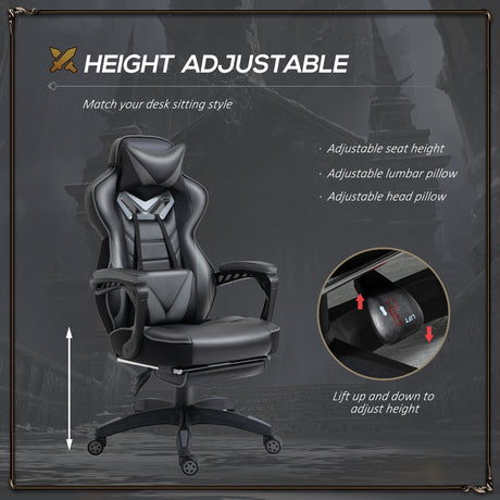 Faux Leather Gaming Chair 65cm Wide With Headrest And Swivel Wheels - Velmora