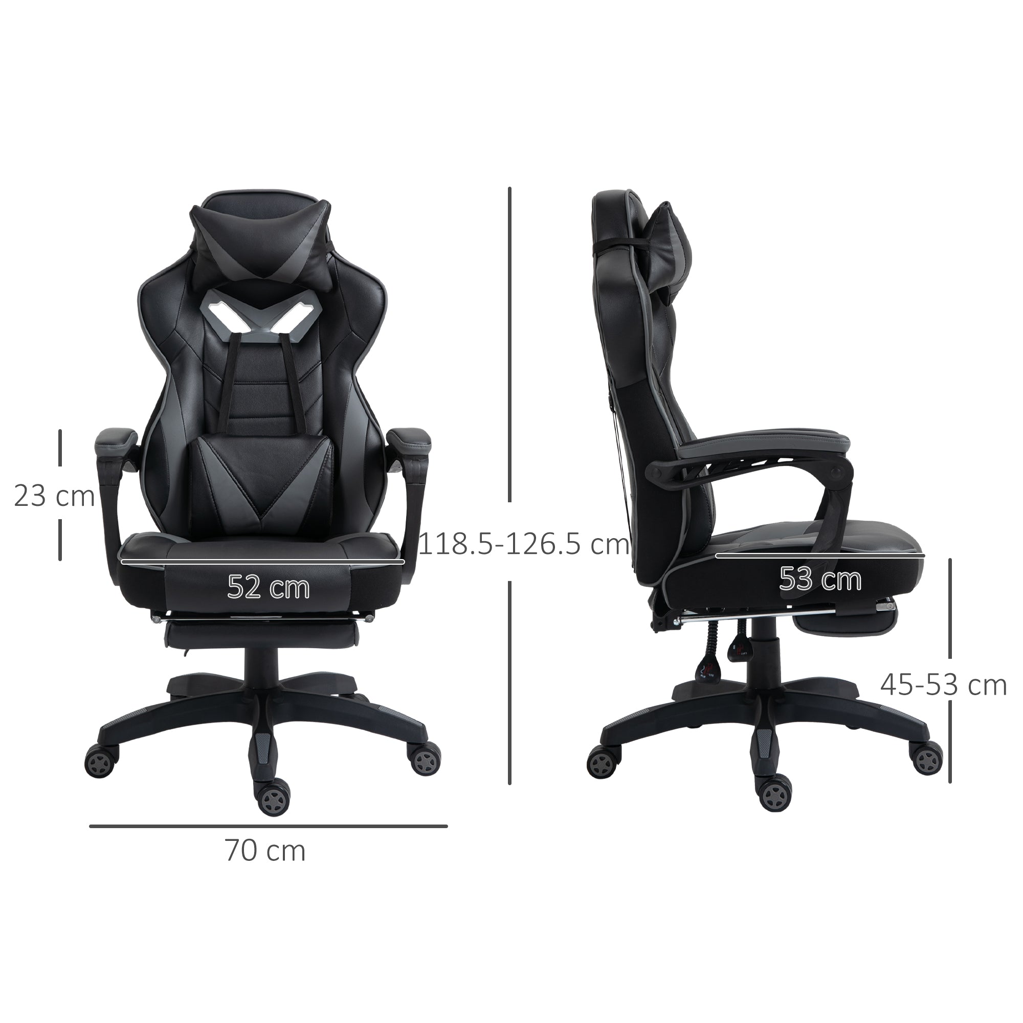 Faux Leather Gaming Chair 65cm Wide With Headrest And Swivel Wheels - Velmora