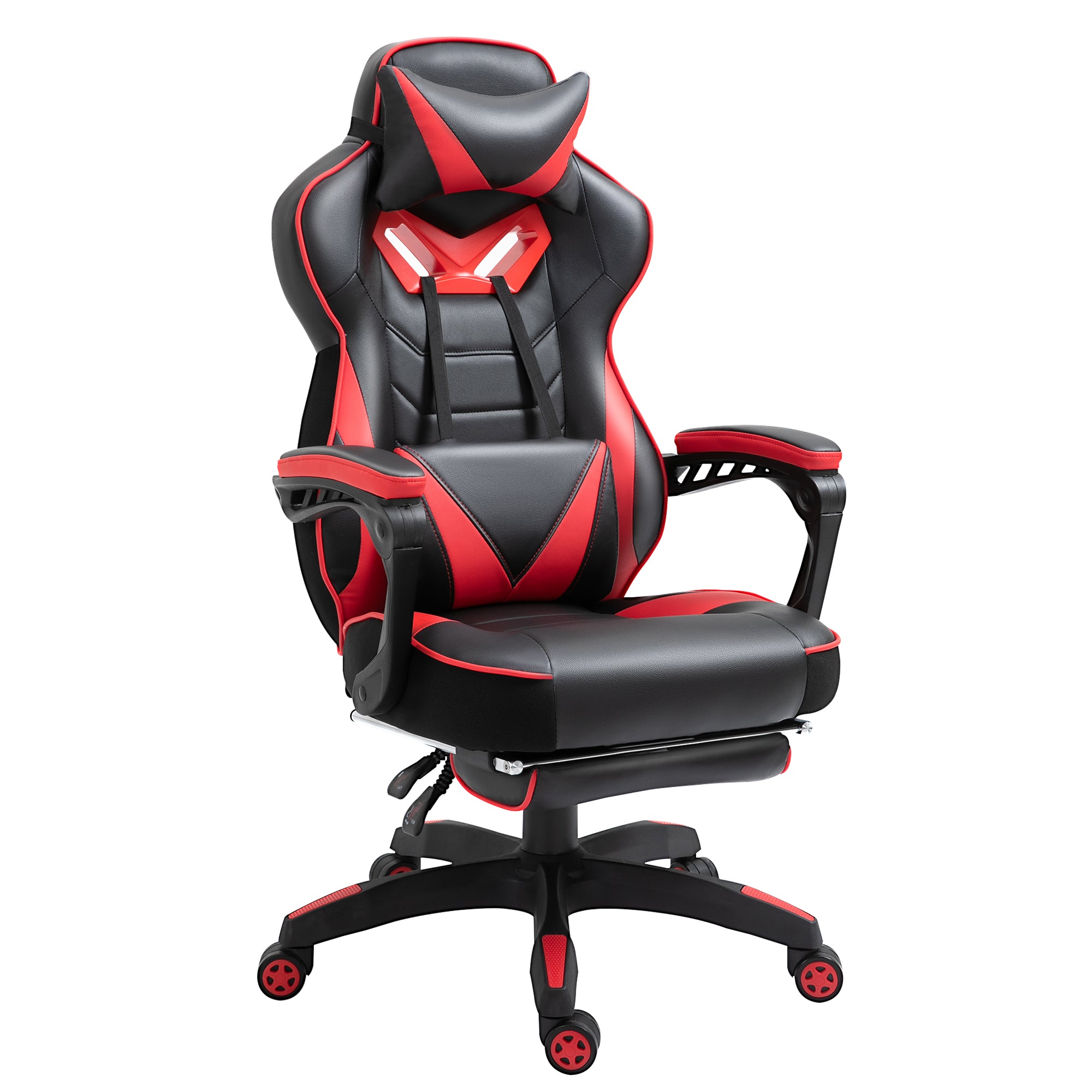 Faux Leather Gaming Chair 65cm Wide With Headrest And Swivel Wheels - Velmora