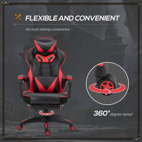 Faux Leather Gaming Chair 65cm Wide With Headrest And Swivel Wheels - Velmora