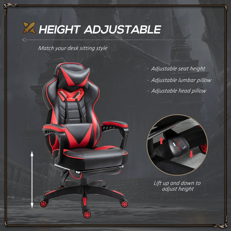 Faux Leather Gaming Chair 65cm Wide With Headrest And Swivel Wheels - Velmora